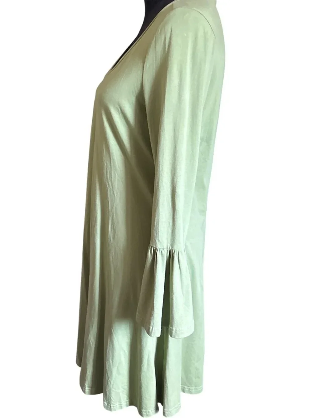 Kate Kasin Green Bell-Sleeve Tunic Dress Long Sleeve Womens Medium - Picture 2 of 4